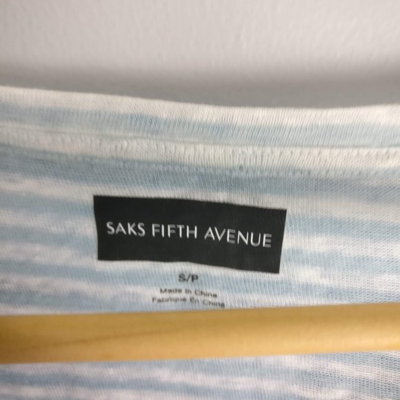 Linen Blouse, 100% Linen Blue Gray White striped top Mother of pearl button, S - Picture 6 of 10